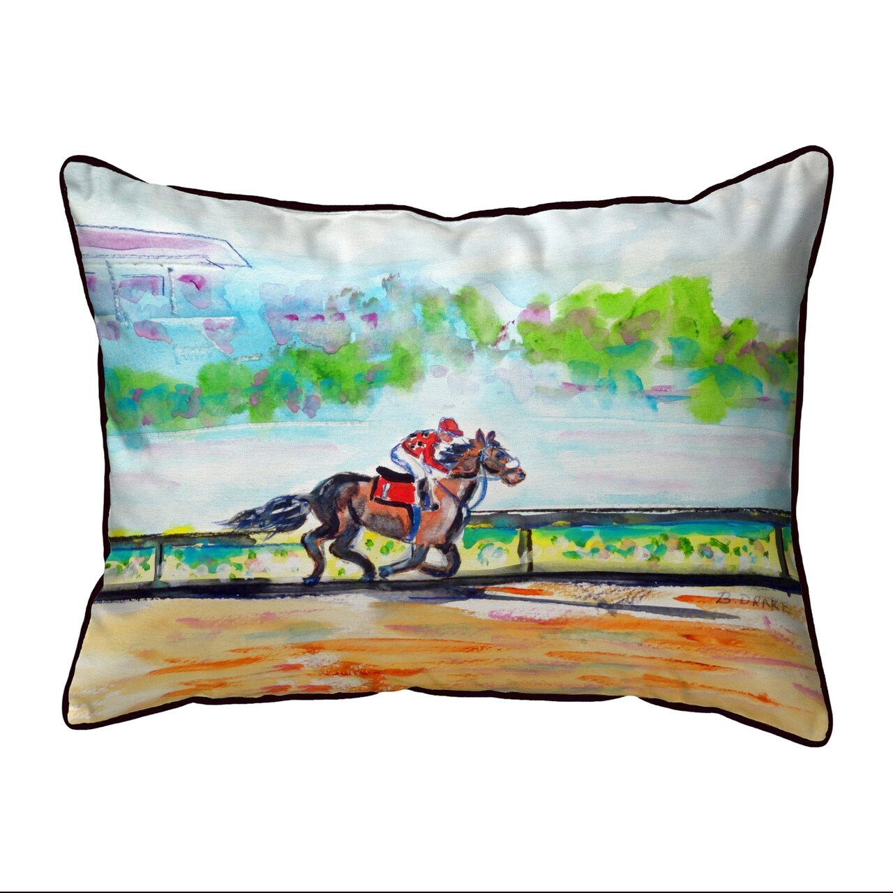 Betsy Drake Inside Track Horse Race Extra Large 20 X 24 Indoor / Outdoor Pillow